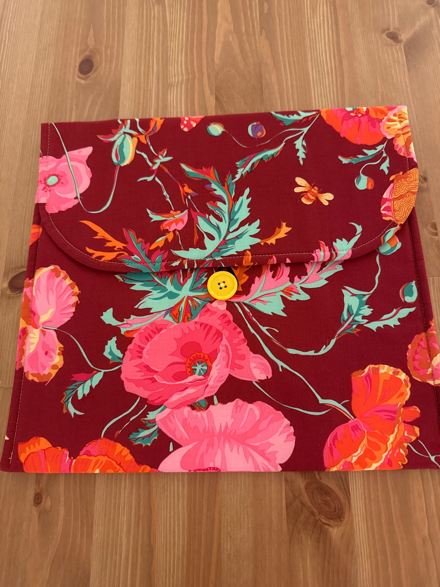 Maroon with Pink Flowers Fabric Envelope Style Project Bag