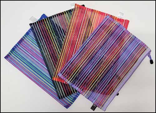 9"x13" Assorted Striped Mesh Zip Project Bags