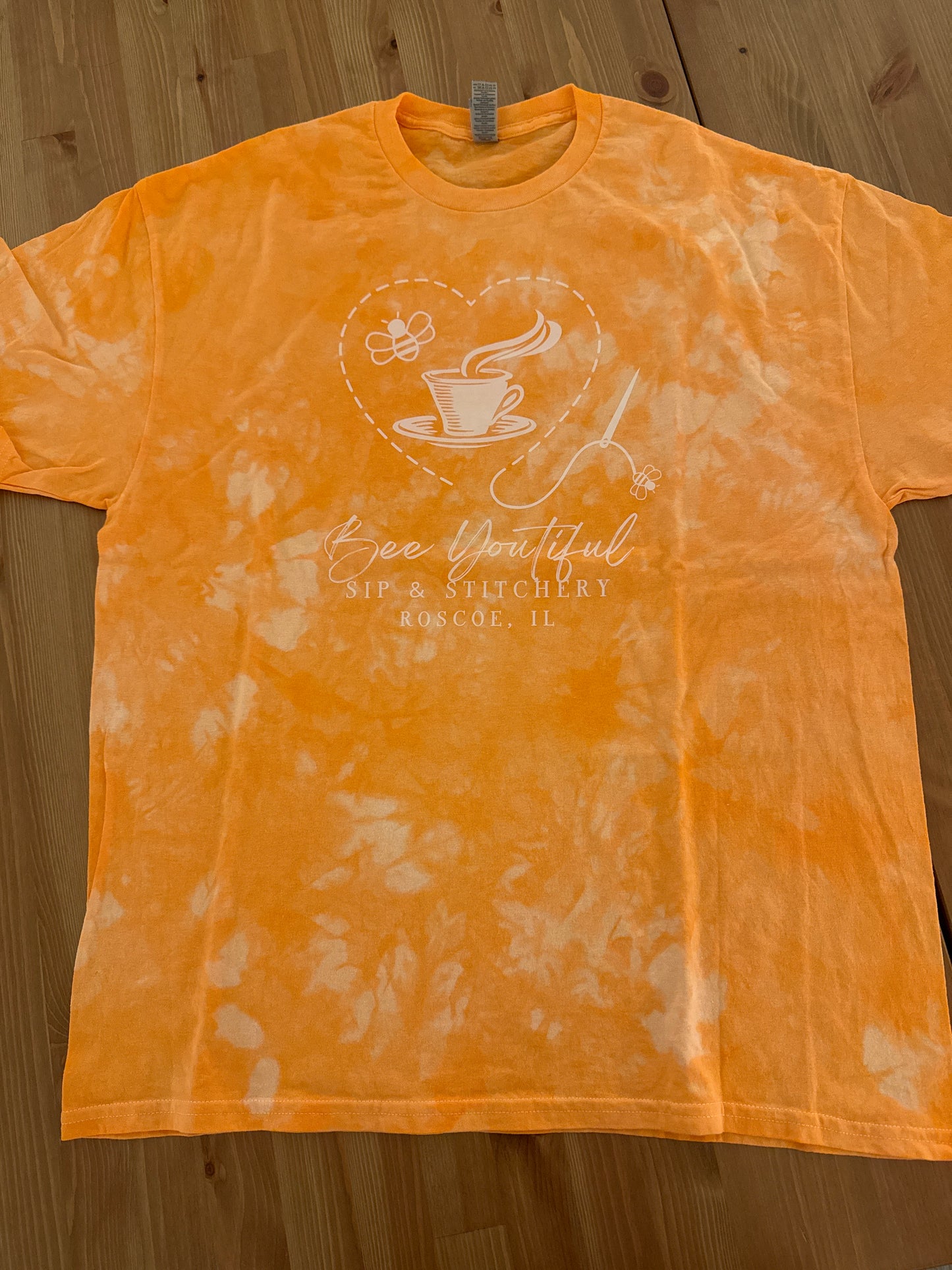 Bee Youtiful Sip and Stitchery T-Shirt -  Neon Orange