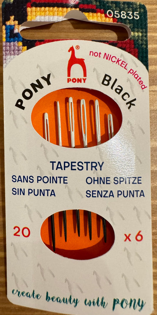 Size 20 Pony Black nickel-free tapestry needles with white eyes