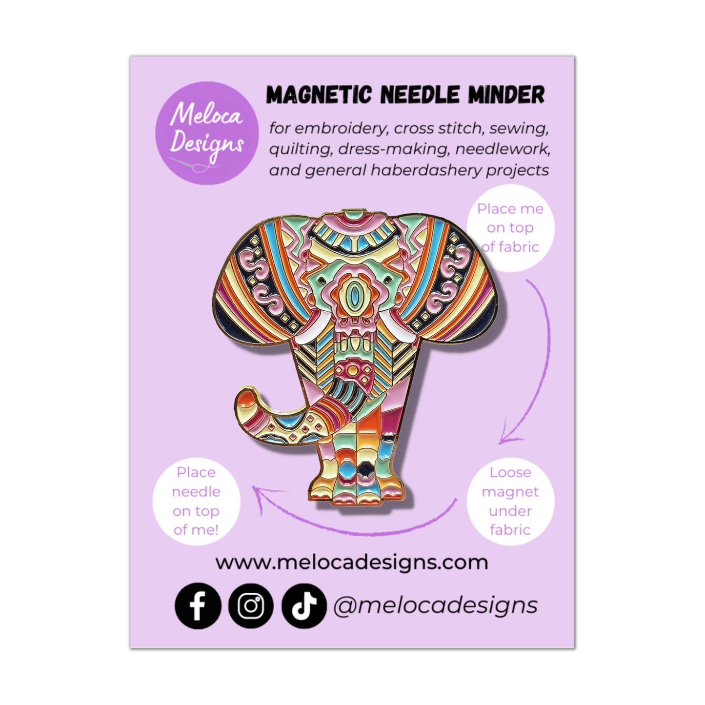 Mandala Elephant Needle Minder for Cross Stitch & Embroidery - Meloca Designs