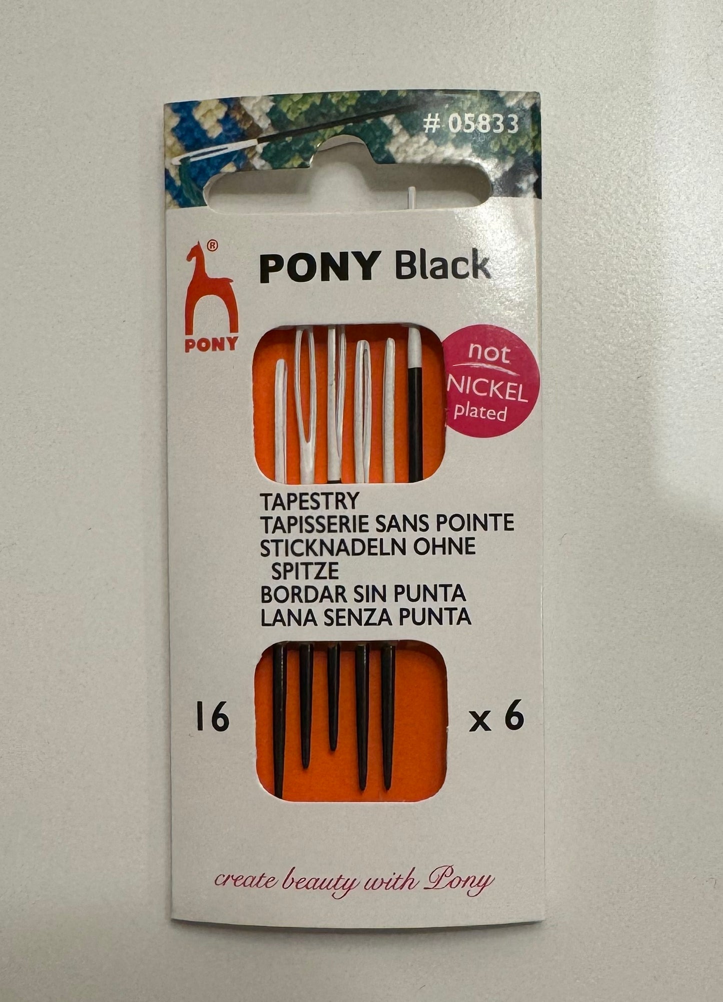 Size 16 Pony Black nickel-free tapestry needles with white eye bc