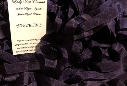 Ribbon 9/16" - Aubergine - Hand-dyed 100% Viscose - Lady Dot Creates