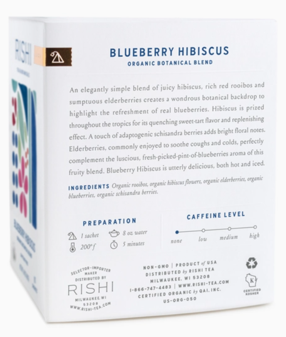 Blueberry Hibiscus Organic Herbal Tea Sachets - Rishi Tea & Botanicals