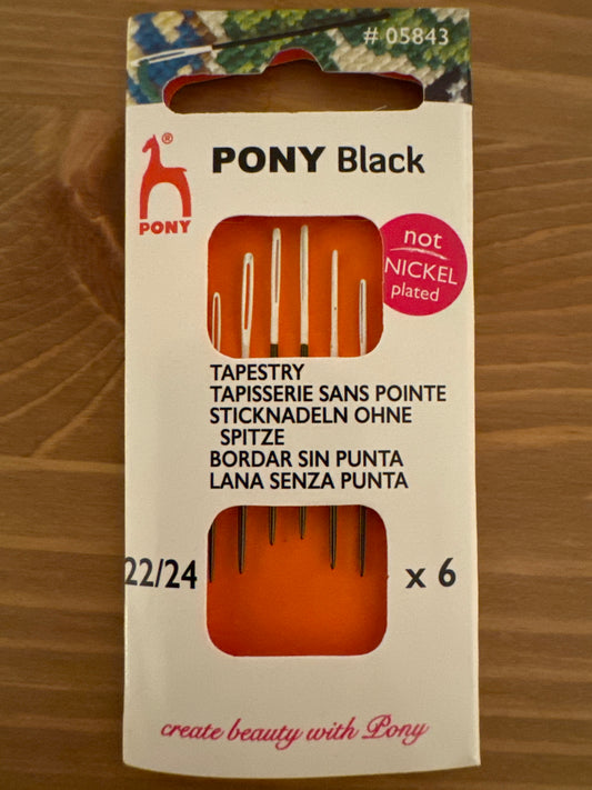 Size 22 and 24 Pony Black nickel-free tapestry needles with white eyes