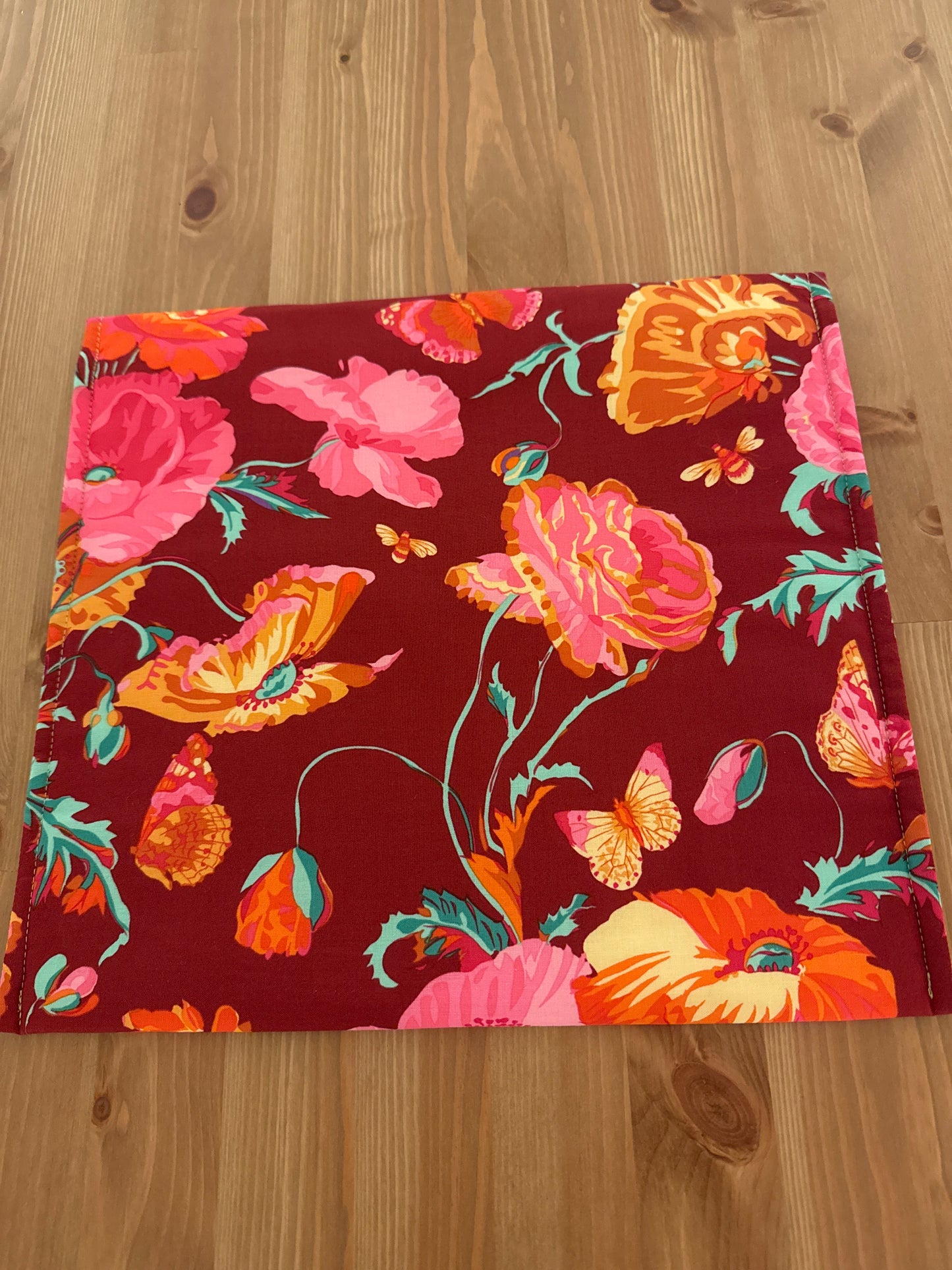 Maroon with Pink Flowers Fabric Envelope Style Project Bag