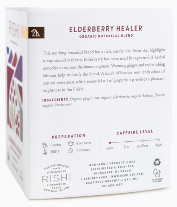 Elderberry Healer Organic Herbal Tea Sachets - Rishi Tea & Botanicals