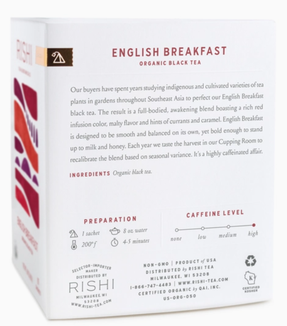 English Breakfast Tea Sachets - Rishi Tea & Botanicals