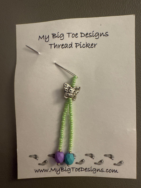 Butterfly with Lime Green Thread Picker - My Big Toe Designs