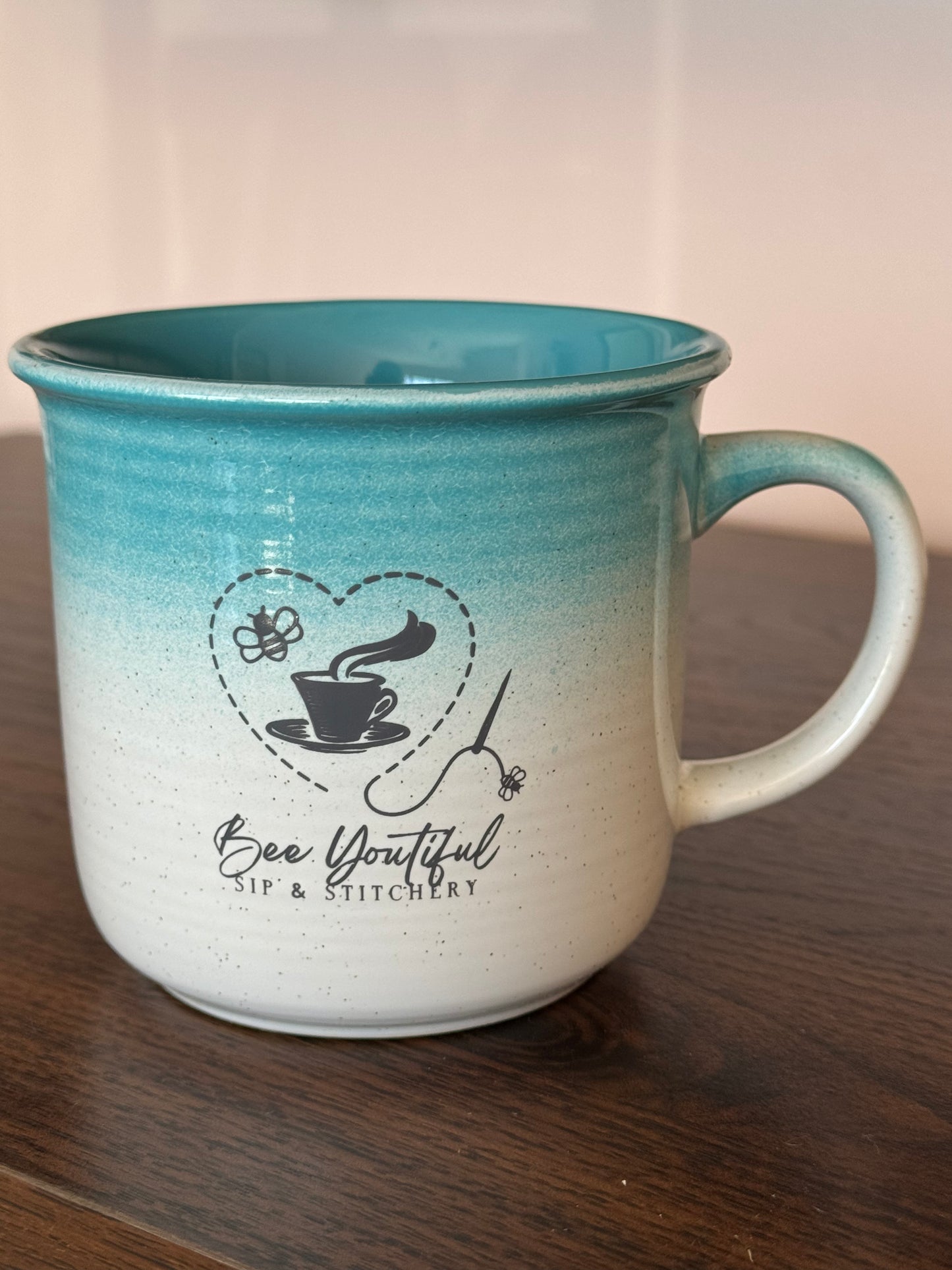 Bee Youtiful Sip and Stitchery Sky Blue Ombre Tea Mug