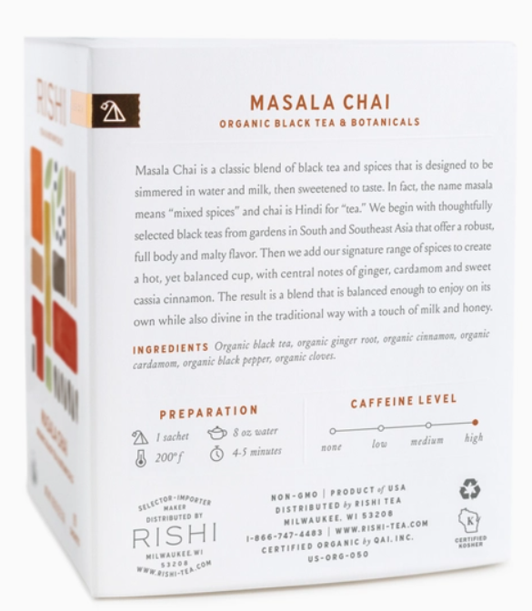 Masala Chai Organic Black Tea Sachets - Rishi Tea & Botanicals