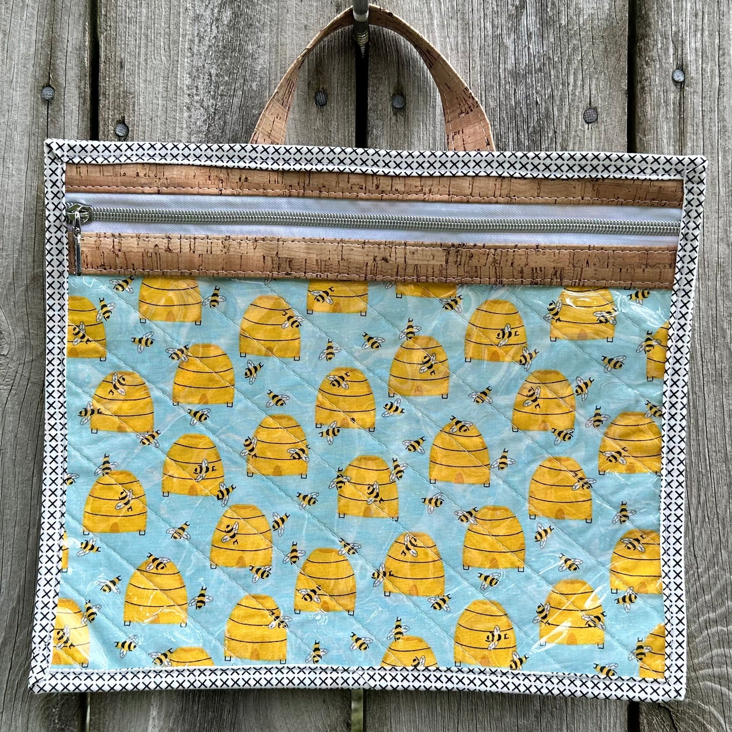 Medium Vinyl Front Buzzy Bees Project Bag by Whiskey Glass Designs