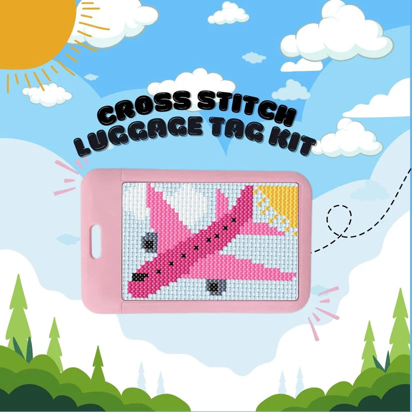 Pink Airplane Cross Stitch Luggage Tag Kit - Jumpseat Therapy