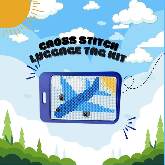 Blue Airplane Cross Stitch Luggage Tag Kit - Jumpseat Therapy