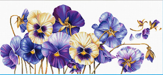 No Count Cross Stitch - Purple Pansies