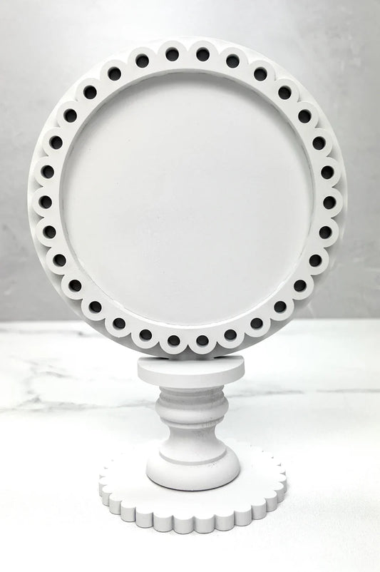 Unfinished Wood Round (Dots) Pedestal Frame Cross Stitch Display from Paisley's and Polka Dots