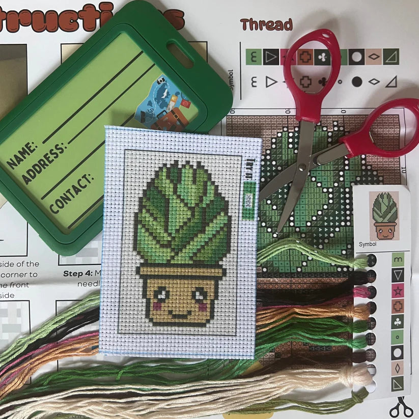 Sammy the Succulent Cross Stitch Luggage Tag Kit - Jumpseat Therapy