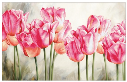 No Count Cross Stitch - Pink Tulips