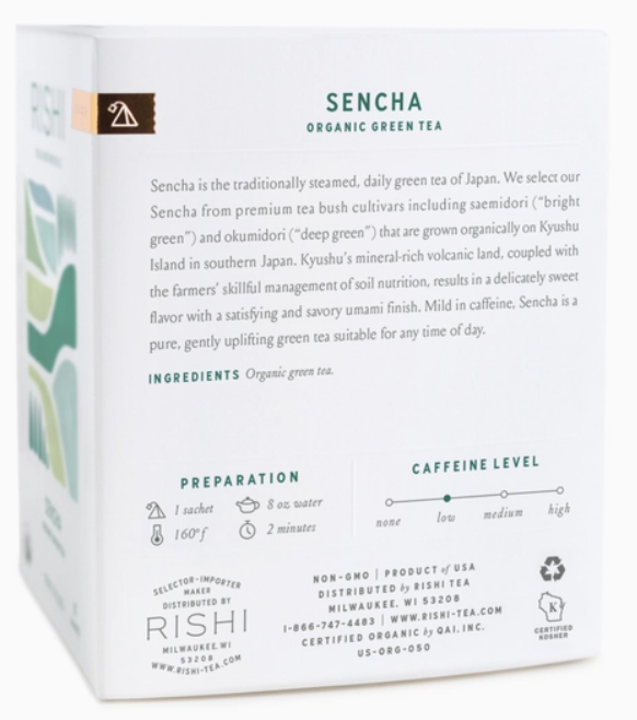 Sencha Organic Green Tea Sachets - Rishi Tea & Botanicals