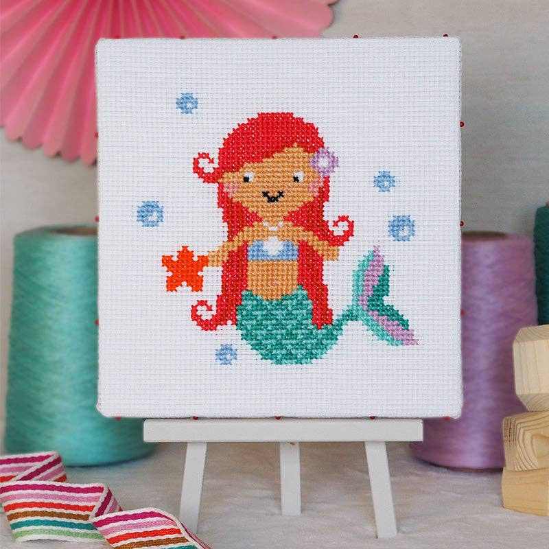 Splash Mermaid - Junior Cross Stitch Kit: Premium kit (with hoop and bag)