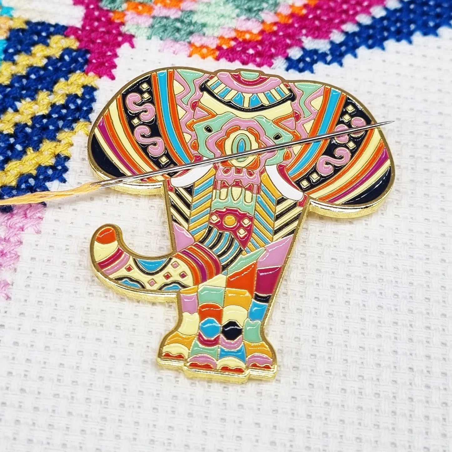 Mandala Elephant Needle Minder for Cross Stitch & Embroidery - Meloca Designs