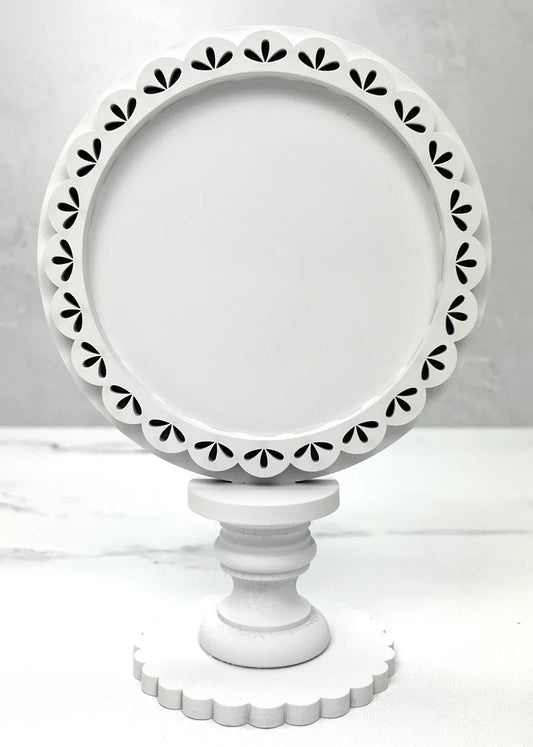 Unfinished Wood Round (Teardrop) Pedestal Frame Cross Stitch Display from Paisley's and Polka Dots